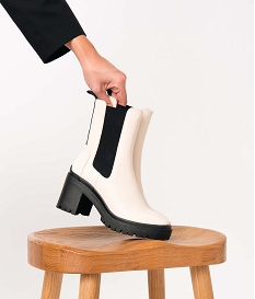 GEMO Boots femme à talon large style Chelsea bicolores Beige