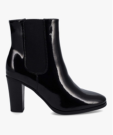 GEMO Boots femme style Chelsea à talon haut dessus verni Noir