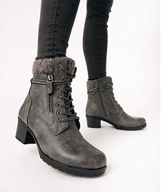 GEMO Boots fourrées femme à talon et col en maille gris standard