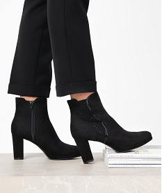 GEMO Boots femme à talon haut et détails pailletés noir standard