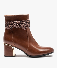 GEMO Boots femme unies à talon carré et bride foulard marron standard
