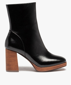 GEMO Boots femme à talon dessus uni et bout carré noir standard