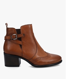 GEMO Boots femme à talon dessus cuir et bout golf marron standard