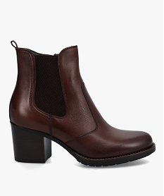 GEMO Boots femme à talon carré dessus cuir uni - Tanéo Brun