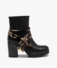 GEMO Boots femme à talon large et bride foulard noir standard