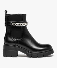 GEMO Boots femme à semelle crantée et bride avec chaine noir standard