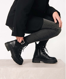 GEMO Boots fourrées femme unies à semelle crantée Noir