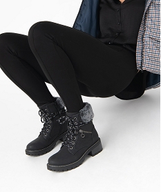 GEMO Boots femme style montagne à col fourré et détails brillants noir standard