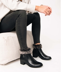 GEMO Boots fourrées femme à talon dessus uni élégant Noir