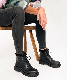 GEMO Boots femme unies style rock à semelle crantée Noir