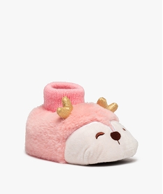 GEMO Chaussons fille peluche petit animal à col chaussette Rose