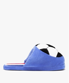 GEMO Chaussons homme mules plates en velours ballon de foot Bleu