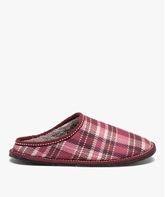 GEMO Chaussons femme mules plates douillettes à carreaux rose standard