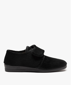 GEMO Chaussons femme confort en velours uni et bride scratch noir standard