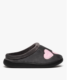 GEMO Chaussons femme mules en velours ras motifs cœurs gris standard