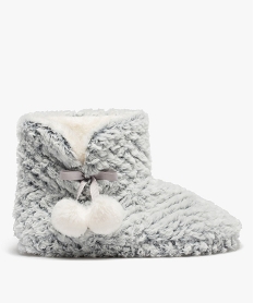 GEMO Chaussons boots fourrées avec pompons décoratifs femme gris standard