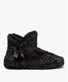 GEMO Chaussons femme boots en textile peluche à pois noir standard