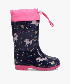 bottes de pluie fille imprimees licorne a col ajustable bleu bottes de pluiesI258601_1