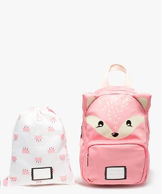 GEMO Sac à dos maternelle fille imprimé renard avec pochette assortie Rose