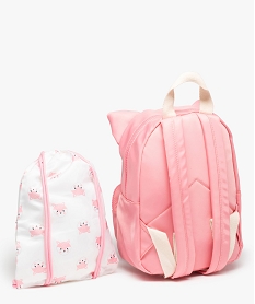 sac a dos maternelle fille imprime renard avec pochette assortie roseI263101_2