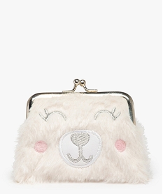 GEMO Porte-monnaie enfant ours en maille peluche Blanc