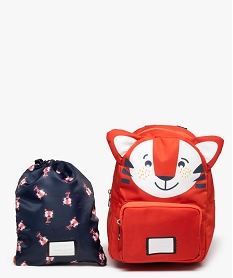 sac a dos maternelle imprime tigre avec pochette assortie orangeI265501_1