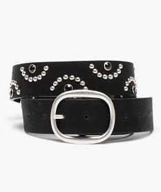 GEMO Ceinture femme  à clous argentés et gros strass Noir