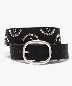 GEMO Ceinture femme à clous argentés et gros strass Noir