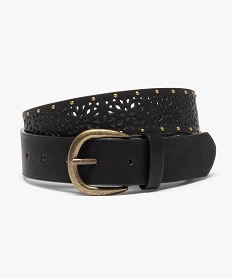 GEMO Ceinture femme ajourée à petits clous en métal doré Noir