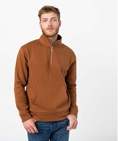 sweat homme a col camionneur zippe brunI281401_1