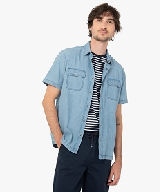 GEMO Chemise homme à manches courtes en chambray Gris