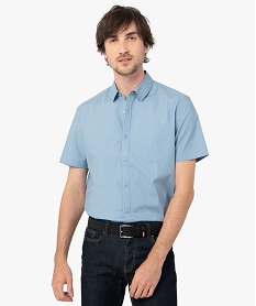 GEMO Chemise homme à manches courtes unie coupe droite Bleu