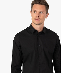 chemise homme unie coupe slim en coton stretch noir chemise manches longuesI290401_2