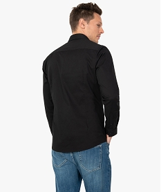 chemise homme unie coupe slim en coton stretch noir chemise manches longuesI290401_3