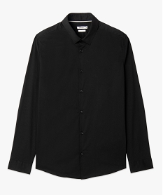 chemise homme unie coupe slim en coton stretch noir chemise manches longuesI290401_4