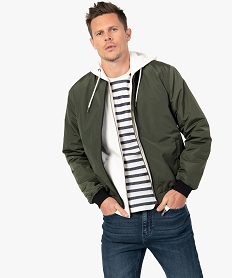 GEMO Blouson homme rembourré avec finitions bord-côte kaki standard