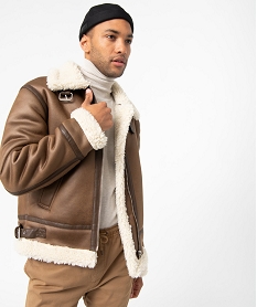 GEMO Blouson bombardier homme avec doublure chaude en sherpa Brun