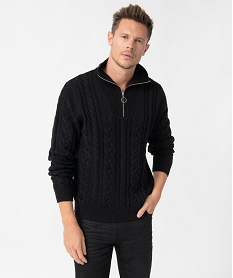 GEMO Pull homme en maille torsadée et col camionneur Noir