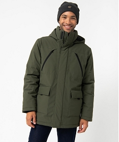 GEMO Parka homme multi-poches à capuche Vert