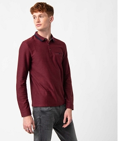 GEMO Polo homme à manches longues avec finitions contrastantes Rouge