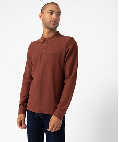 GEMO Polo homme à manches longues avec finitions contrastantes marron standard
