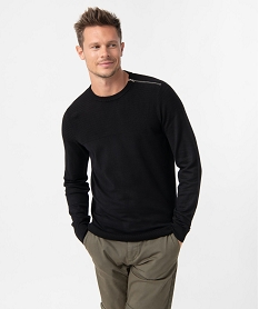 GEMO Pull homme à col rond avec zip sur lépaule noir standard