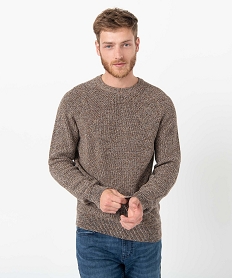 GEMO Pull homme à col rond en maille chinée Beige