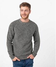 GEMO Pull homme à col rond en maille chinée Gris