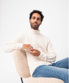 GEMO Pull homme en maille torsadée à col roulé Beige