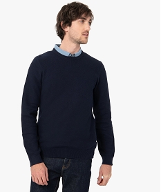 GEMO Pull homme en maille fantaisie unie Bleu