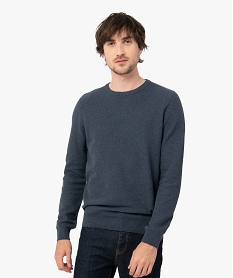 GEMO Pull homme uni en maille fantaisie Bleu