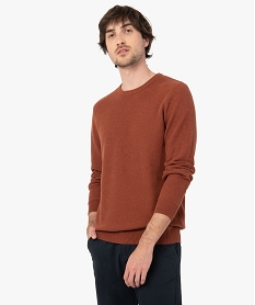 pull homme uni en maille fantaisie orangeI298401_1