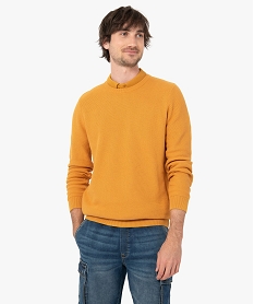 pull homme uni en maille fantaisie jauneI298501_1