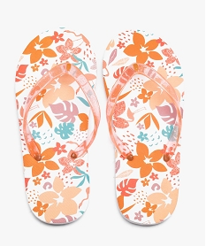 GEMO Tongs fille à brides pailletées et semelle imprimée tropical
